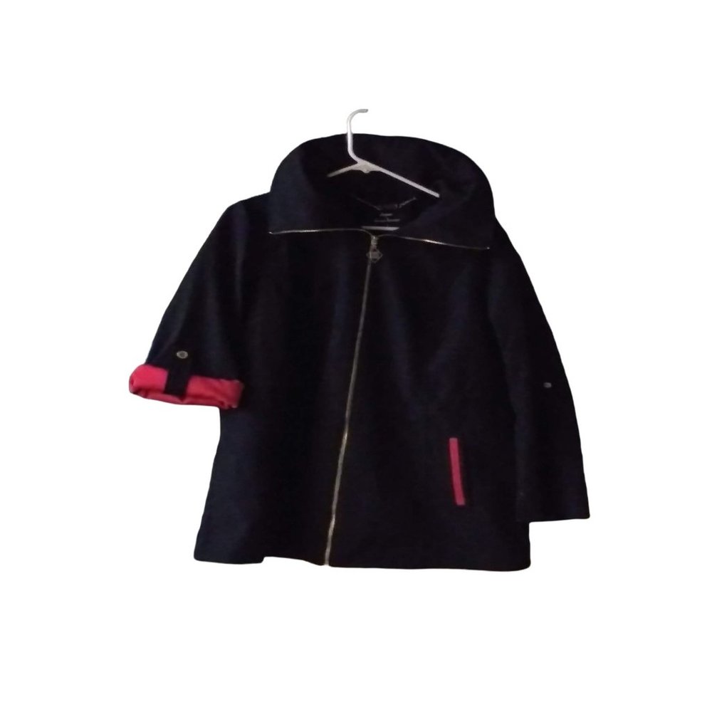 Dennis by Dennis Basso Black with Red accents & Hood  Pockets Rain Resistant Siz